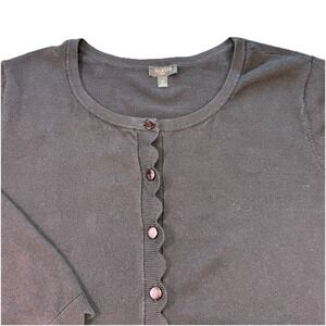 Talbots Sweater Women's 1X Black Scallop Edge‎ Open Front Cardigan Cotton Knit